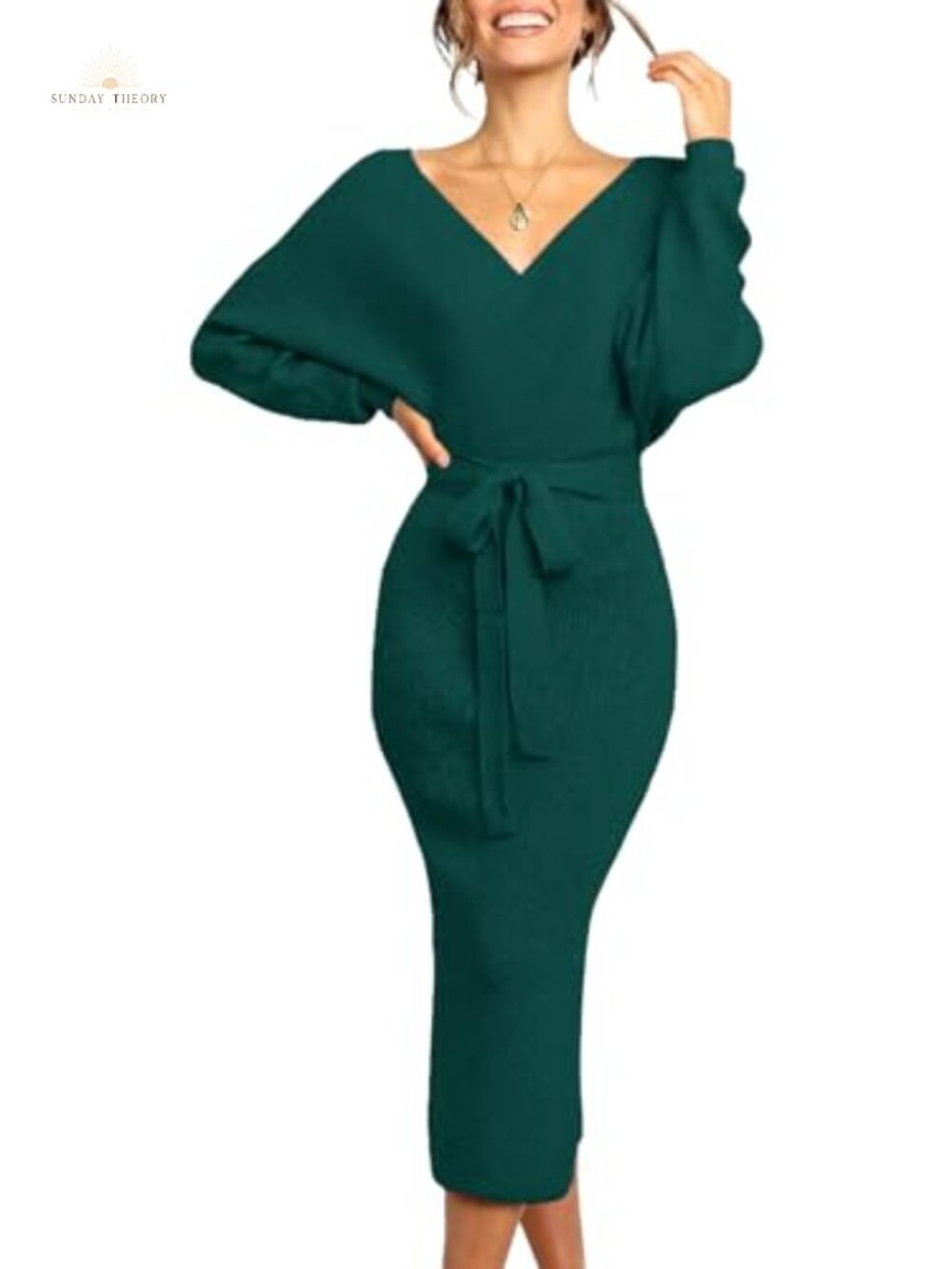 Womens Maxi Sweater Dress Batwing Sleeve V Neck Wrap Long Sleeve Fall